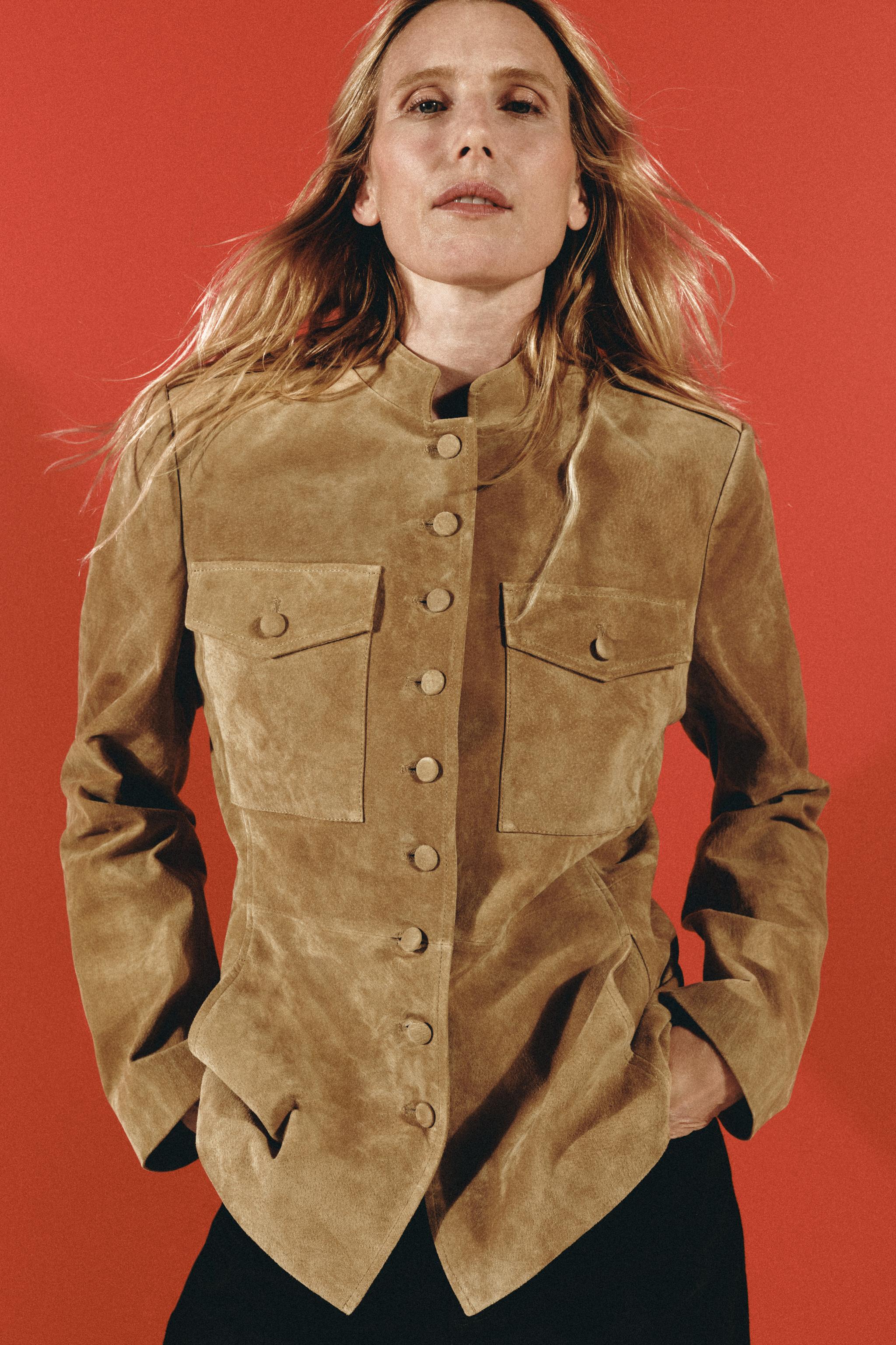 100% LEATHER JACKET WITH COVERED BUTTONS